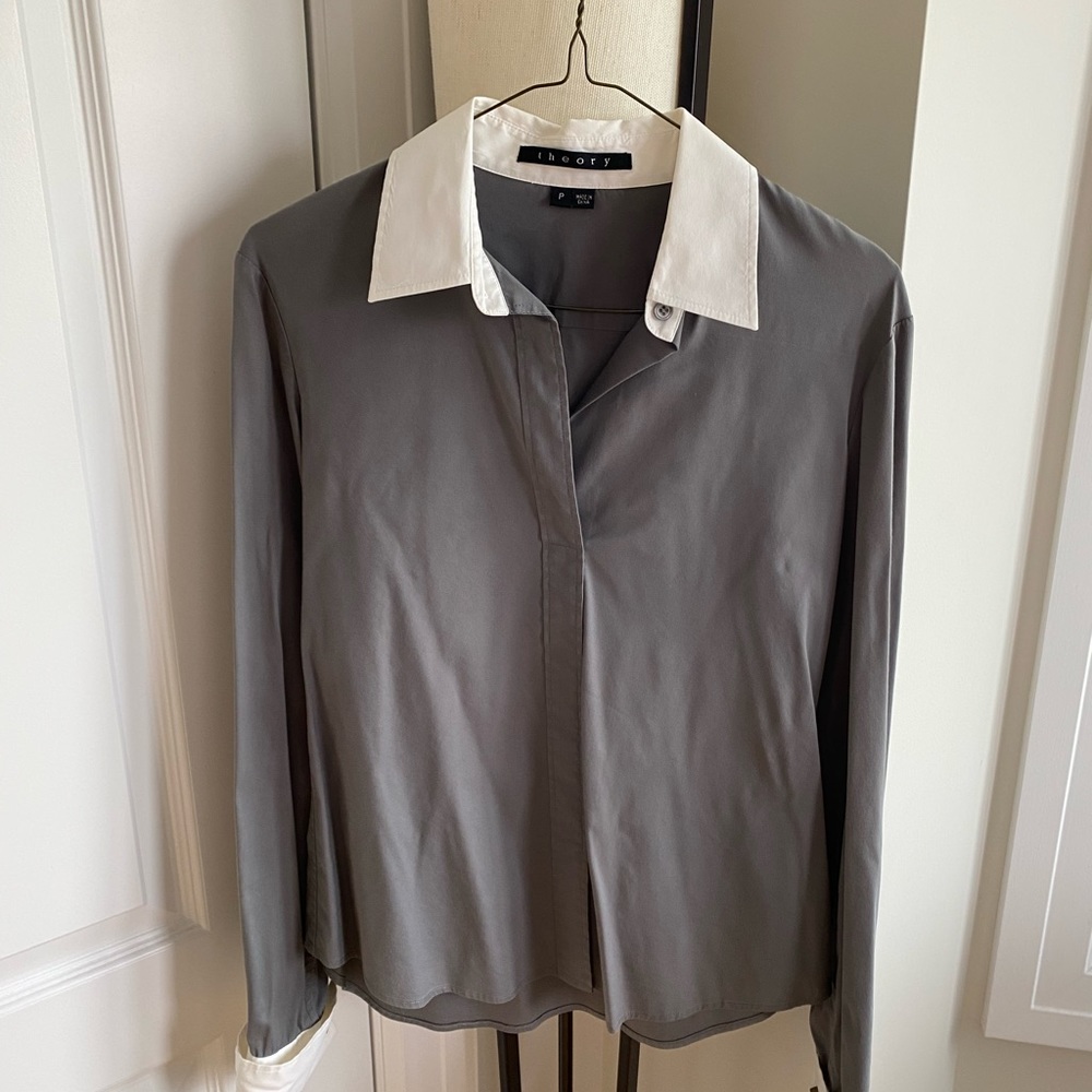 Theory Long Sleeve Two tone Shirt